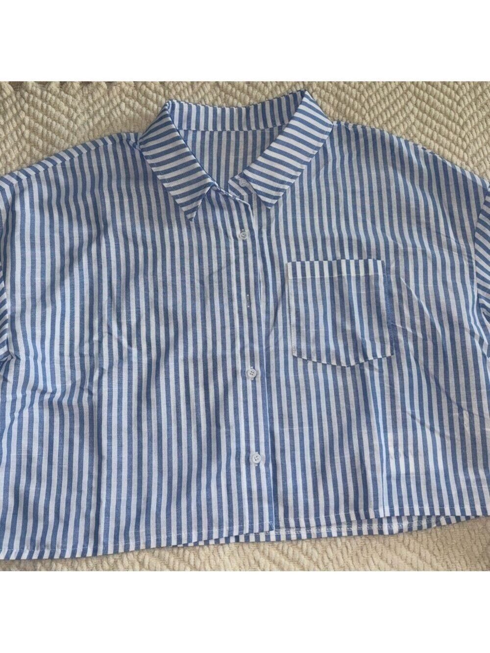 Blue and White Striped Crop Top - Picture 8 of 11